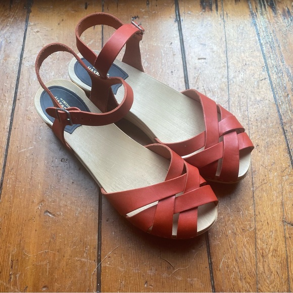 Swedish Hasbeens Red Leather Sandals Size 41 - Picture 2 of 9